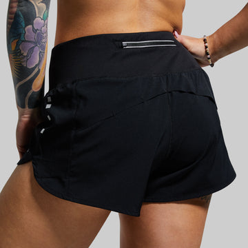 Women's Endurance Short (Black): rear fit showing waistband zipper.