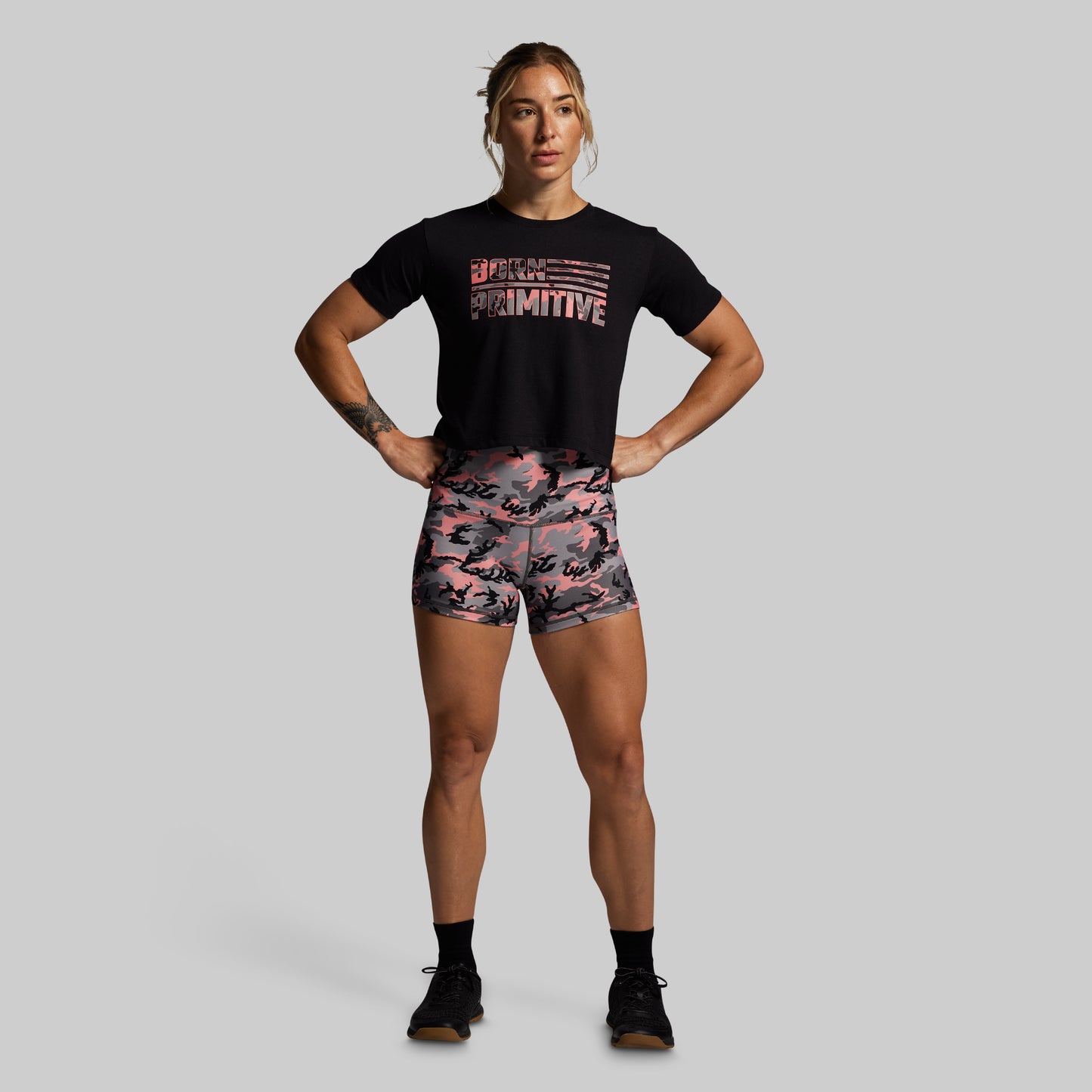 BP Flag Crop Tee (Black/Pink Woodland)