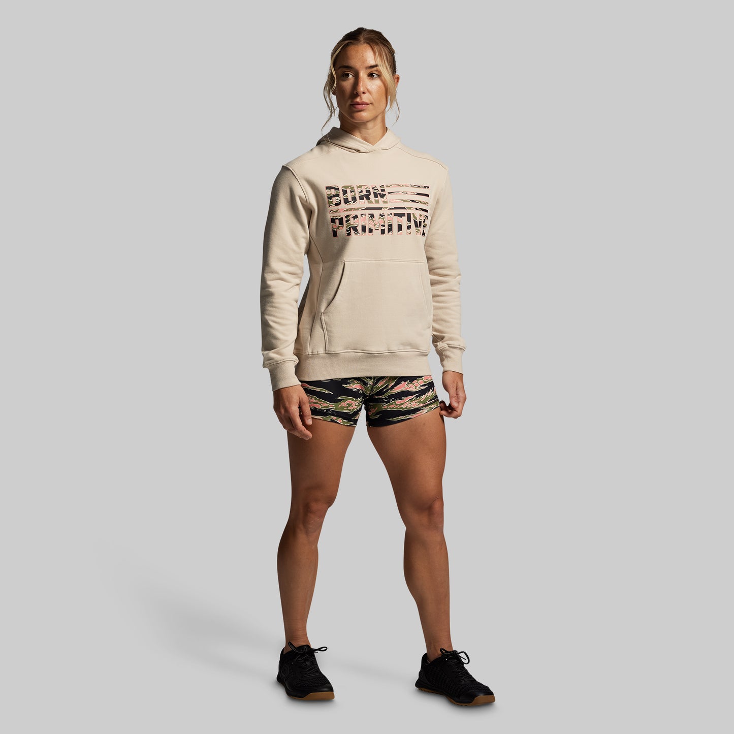 BP Flag Women's Unmatched Hoodie (Pumice/Pink Jungle Tiger)