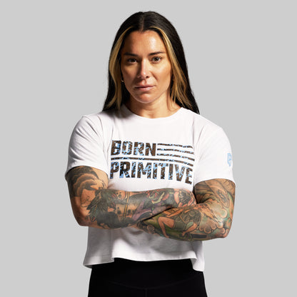 BP Flag Crop Tee (White/Speckle)