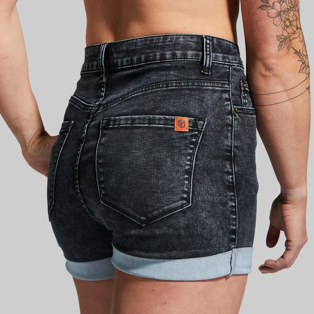 Black Stretchy Mom Jean Shorts - High Waisted | Born Primitive