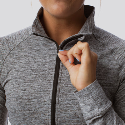Women's Zip Neck Athleisure Long Sleeve (Heather Grey)