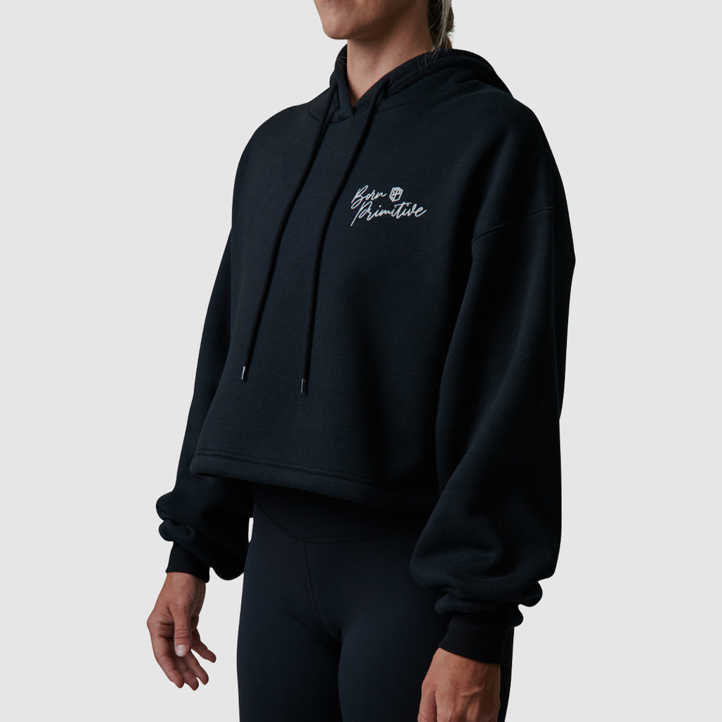 Revival Cropped Fleece Hoodie (Black)