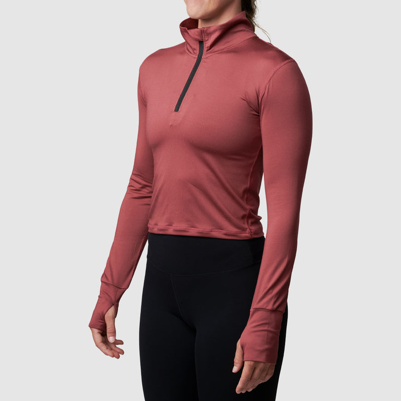 Cropped Zip Neck Athleisure Long Sleeve (Pomegranate)