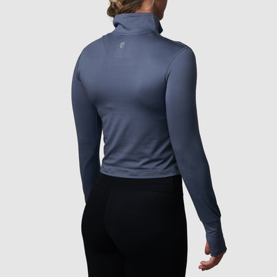 Cropped Zip Neck Athleisure Long Sleeve (Faded Denim)