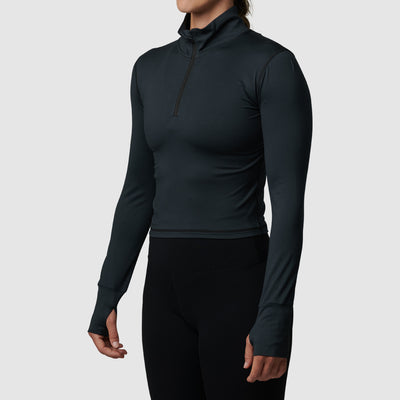 Cropped Zip Neck Athleisure Long Sleeve (Black)