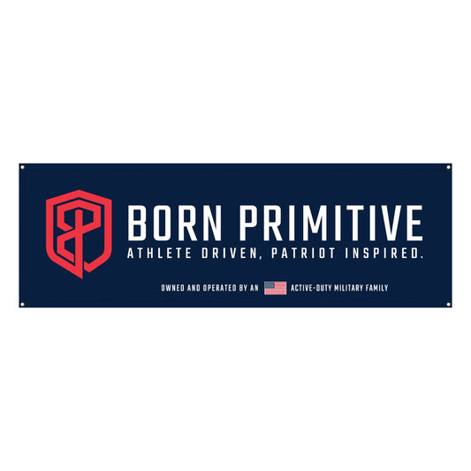 Born Primitive banner with logo and text on a blue background