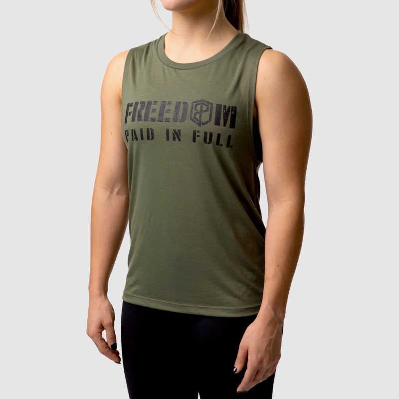 Freedom Paid In Full Flowy Muscle Tank (Military Green)