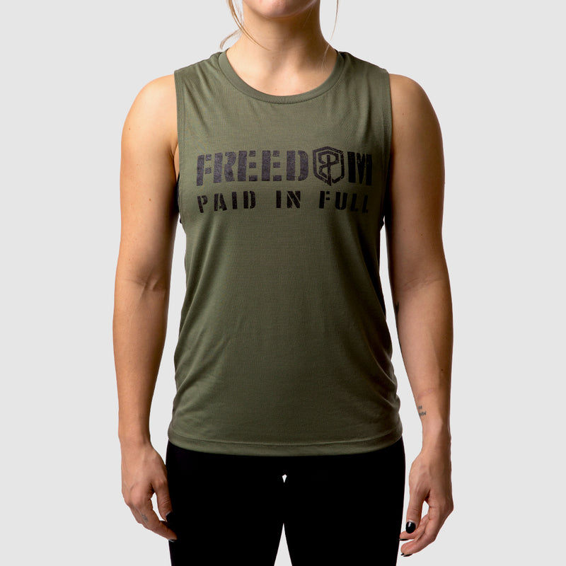 Freedom Paid In Full Flowy Muscle Tank (Military Green)