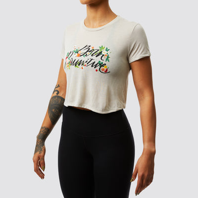 Floral Calligraphy Crop Tee (Heather Dust)
